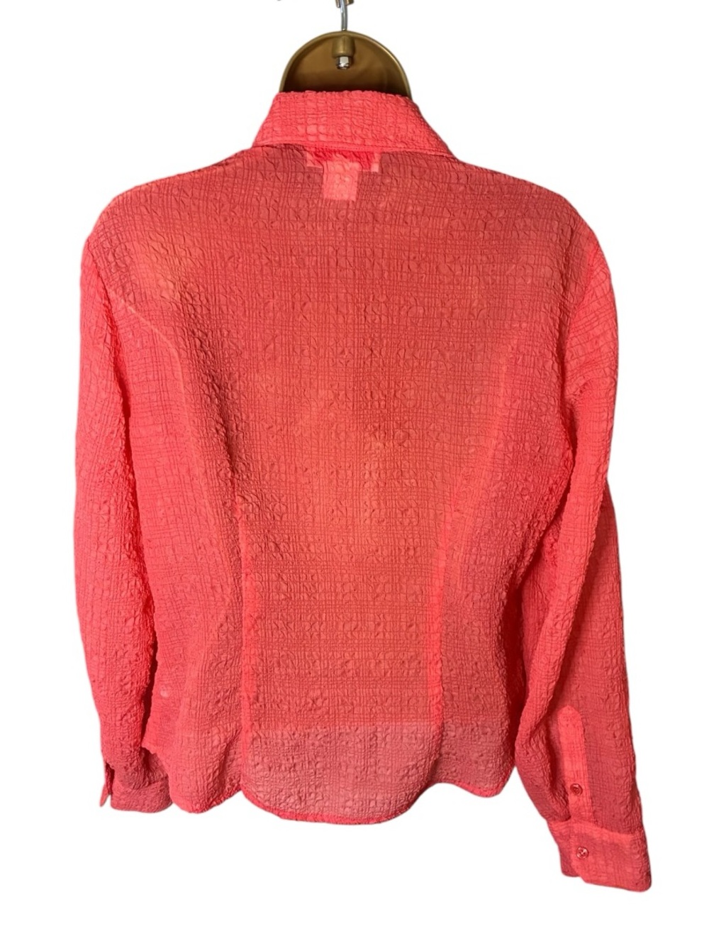 Vintage Y2K Nine & Company Crinkle Gauze Button Front Blouse Coral 10 - Picture 4 of 4